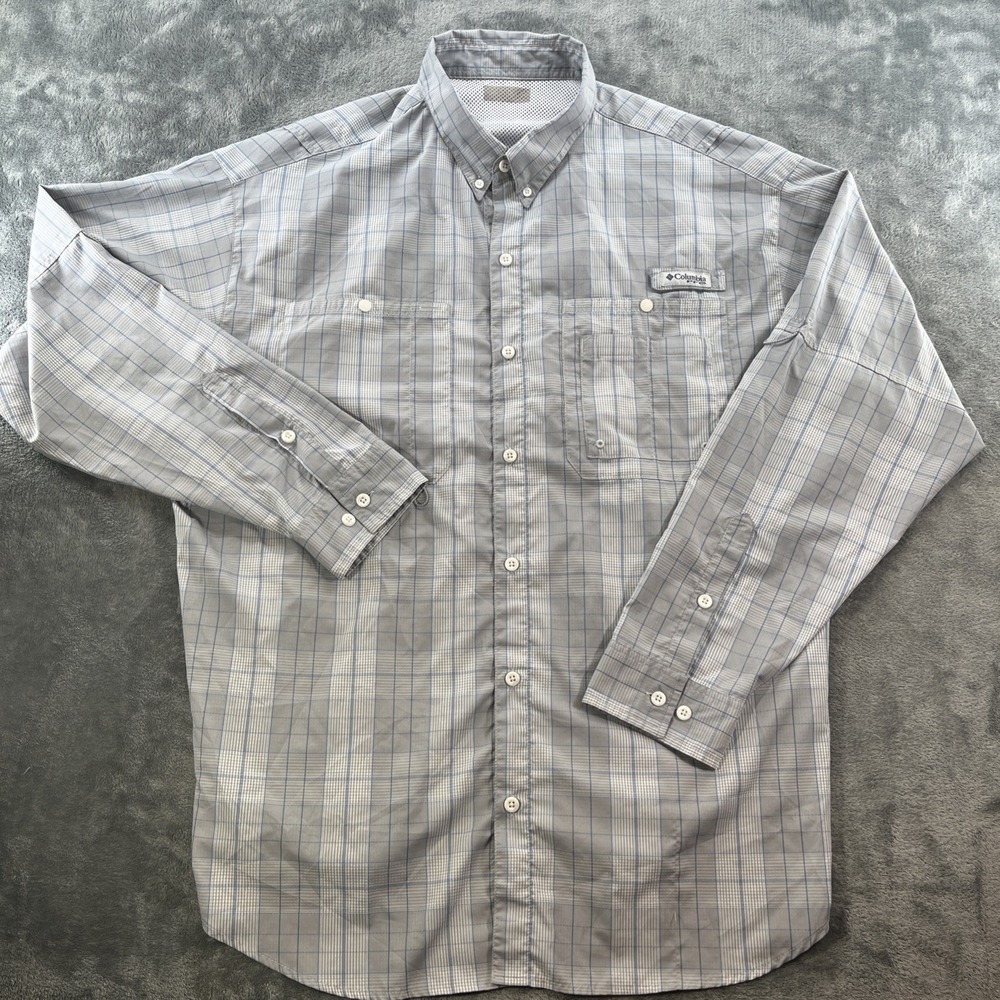 Columbia PFG Tamiami Men's 2XL Long Sleeve Fishing Shirt Grey Plaid Vented‎